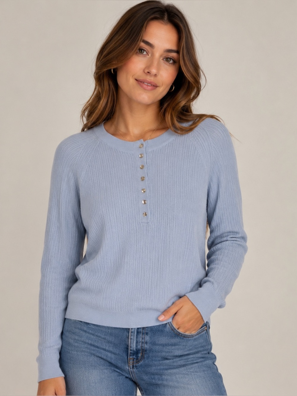 Max Studio Merino Wool Light Blue Cardigan‎